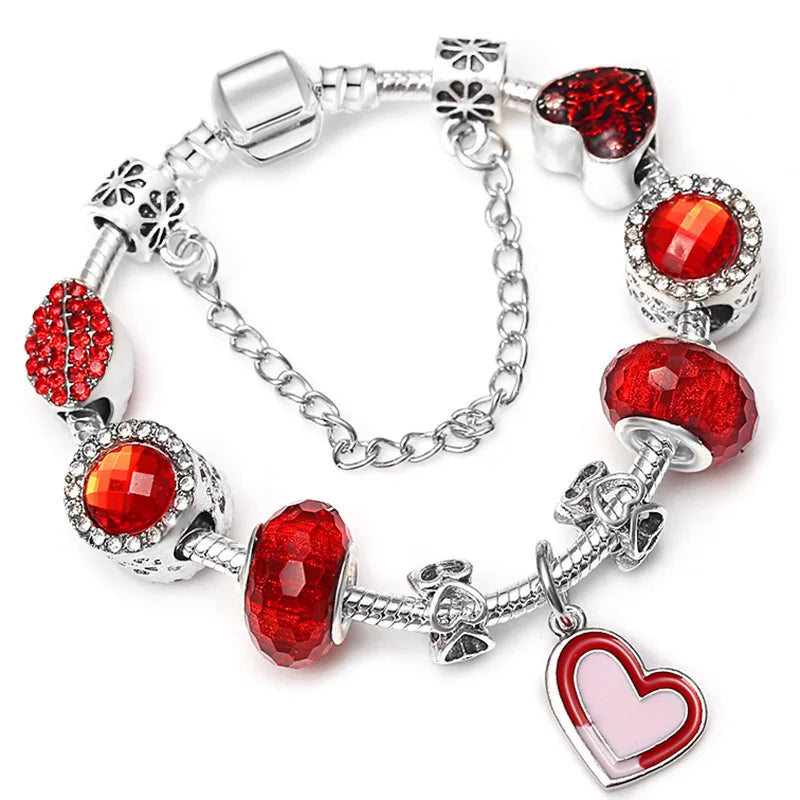 Romantic Love Heart Charm Bracelet Sexy Lips Pendant DIY Fine Jewelry Gift