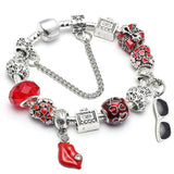 Romantic Love Heart Charm Bracelet Sexy Lips Pendant DIY Fine Jewelry Gift
