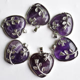 Silver Plated Amethyst Pink Quartz Love Flower Pendant Necklace