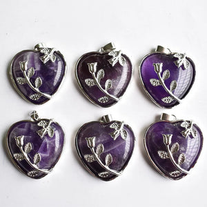 Silver Plated Amethyst Pink Quartz Love Flower Pendant Necklace
