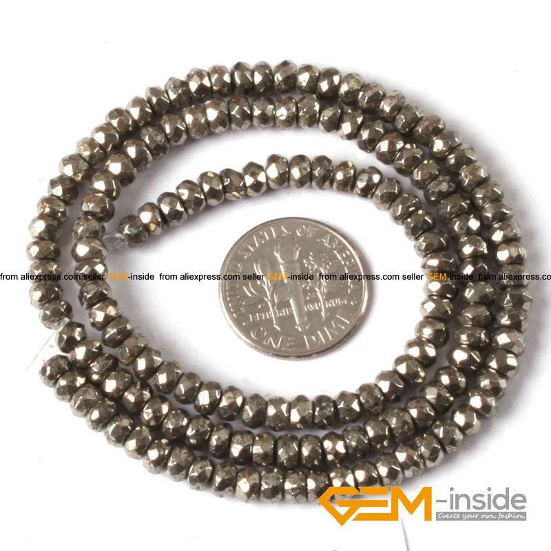 Irony Gray Pyrite Rondelle Spacer Beads DIY Jewelry Making 15 Inches