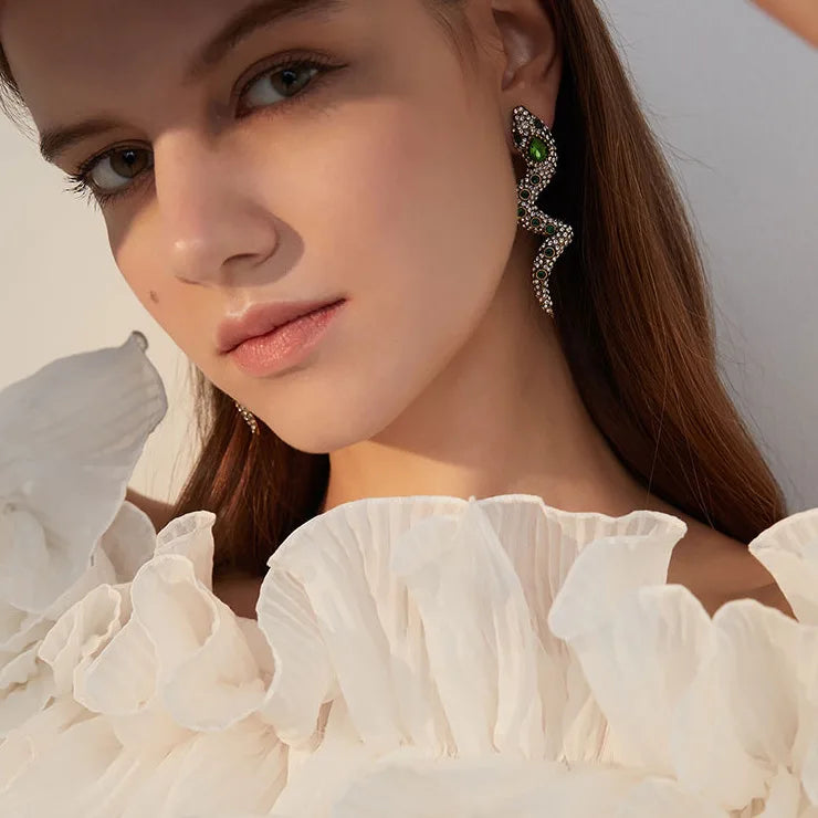 Rongho Vintage Crystal Snake Clip Earrings for Women Hiphop Earring