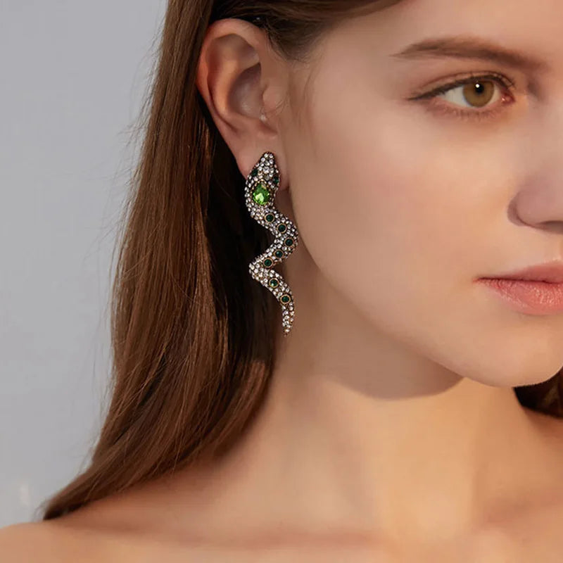 Rongho Vintage Crystal Snake Clip Earrings for Women Hiphop Earring