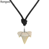 Fossilized Shark Tooth Necklace Men Summer Surfer Jewelry