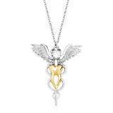 Caduceus Tooth Wing Pendant Necklace Crystal Medical Dental Dentist Jewelry