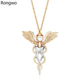 Caduceus Tooth Wing Pendant Necklace Crystal Medical Dental Dentist Jewelry