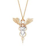 Caduceus Tooth Wing Pendant Necklace Crystal Medical Dental Dentist Jewelry