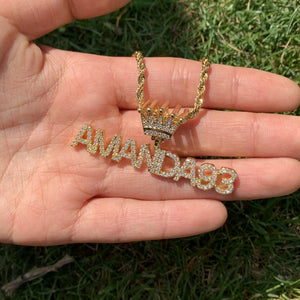 Crystal Name Pendant Rope Chain Necklace