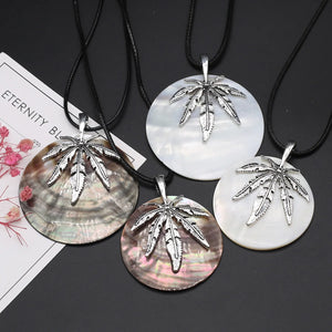 Shell Pendant Rope Chain Leaf Pattern Necklace