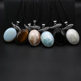 Rope Chain Agate Tiger Eye Malachite Pendant Necklace
