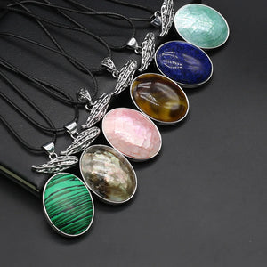 Rope Chain Agate Tiger Eye Malachite Pendant Necklace