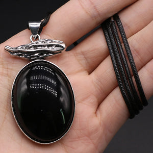 Rope Chain Agate Tiger Eye Malachite Pendant Necklace