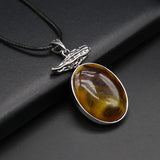 Rope Chain Agate Tiger Eye Malachite Pendant Necklace