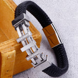 Rope Chain Wrap Leather Bracelet Stainless Steel Charm Bracelets Male Jewelry