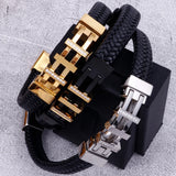 Rope Chain Wrap Leather Bracelet Stainless Steel Charm Bracelets Male Jewelry