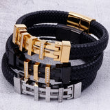 Rope Chain Wrap Leather Bracelet Stainless Steel Charm Bracelets Male Jewelry