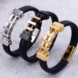 Rope Chain Wrap Leather Bracelet Stainless Steel Charm Bracelets Male Jewelry