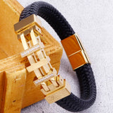 Rope Chain Wrap Leather Bracelet Stainless Steel Charm Bracelets Male Jewelry