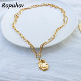 Ropuhov 925 Silver Needle Retro Double-layer Metal Steel Necklace