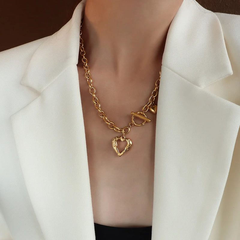 Ropuhov 925 Silvery Needle French Style Peach Heart Ot Buckle Love Necklace