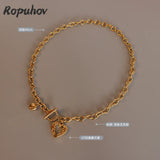Ropuhov 925 Silvery Needle French Style Peach Heart Ot Buckle Love Necklace