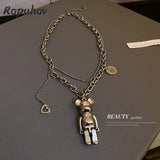 Ropuhov Woman Titanium Steel Circle Love Bear Necklace Hip-hop Clavicle Chain