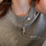 Ropuhov Woman Titanium Steel Circle Love Bear Necklace Hip-hop Clavicle Chain