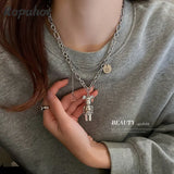 Ropuhov Woman Titanium Steel Circle Love Bear Necklace Hip-hop Clavicle Chain