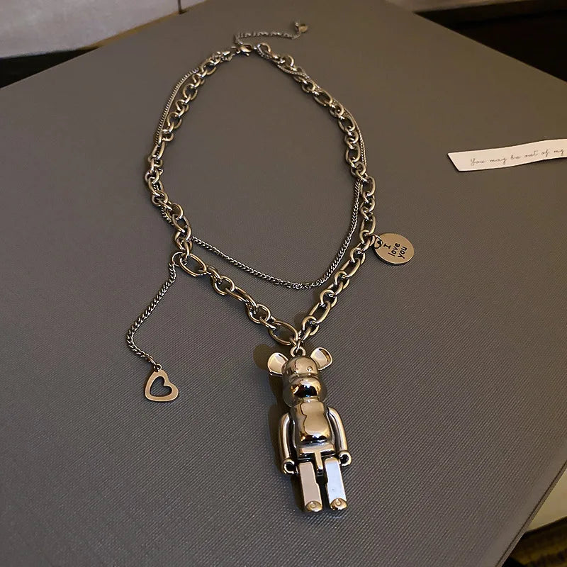 Ropuhov Woman Titanium Steel Circle Love Bear Necklace Hip-hop Clavicle Chain