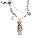 Ropuhov Woman Titanium Steel Circle Love Bear Necklace Hip-hop Clavicle Chain