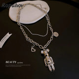 Ropuhov Woman Titanium Steel Circle Love Bear Necklace Hip-hop Clavicle Chain