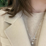 South Korea OT Button Natural Pearl Ball Texture Sweater Necklace