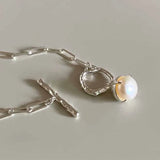 South Korea OT Button Natural Pearl Ball Texture Sweater Necklace
