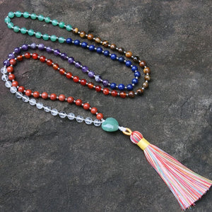 108 Gemstone Beads Rosary Bracelet with Tassels for Healing