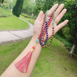 108 Gemstone Beads Rosary Bracelet with Tassels for Healing