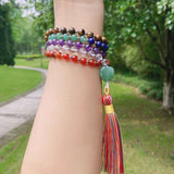 108 Gemstone Beads Rosary Bracelet with Tassels for Healing