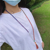 108 Gemstone Beads Rosary Bracelet with Tassels for Healing