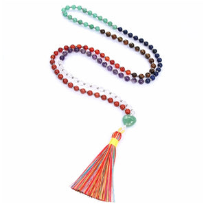 108 Gemstone Beads Rosary Bracelet with Tassels for Healing