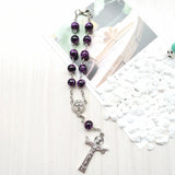 Cross Crucifix Saint Benedict Charms Purple Glass Rosary Bracelet