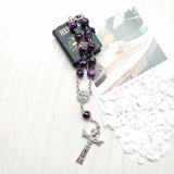 Cross Crucifix Saint Benedict Charms Purple Glass Rosary Bracelet