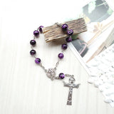 Cross Crucifix Saint Benedict Charms Purple Glass Rosary Bracelet