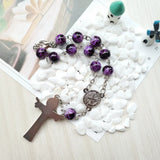 Cross Crucifix Saint Benedict Charms Purple Glass Rosary Bracelet