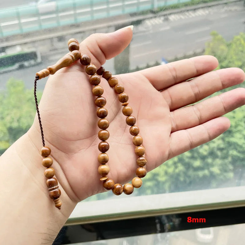 Muslim Tasbih Misbaha Bracelet Natural Light Brown Wood Islamic Prayer Beads