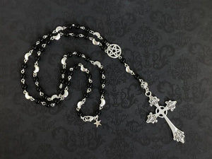 Goth Rosary Necklace Prayer Beads Pentagram Charm Cross Pendant