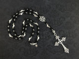 Goth Rosary Necklace Prayer Beads Pentagram Charm Cross Pendant