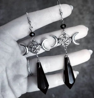 Goth Rosary Necklace Prayer Beads Pentagram Charm Cross Pendant