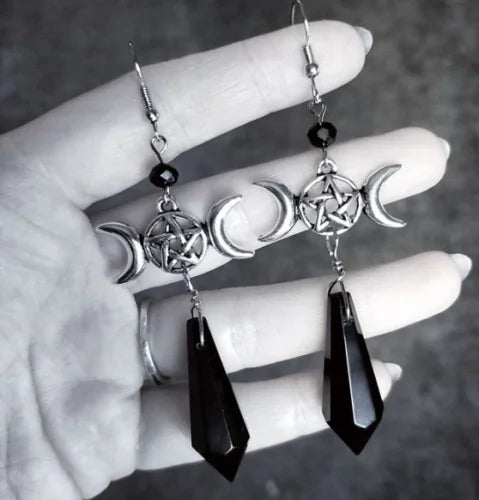 Goth Rosary Necklace Prayer Beads Pentagram Charm Cross Pendant