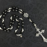 Goth Rosary Necklace Prayer Beads Pentagram Charm Cross Pendant