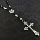 Goth Rosary Necklace Prayer Beads Pentagram Charm Cross Pendant
