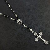 Goth Rosary Necklace Prayer Beads Pentagram Charm Cross Pendant